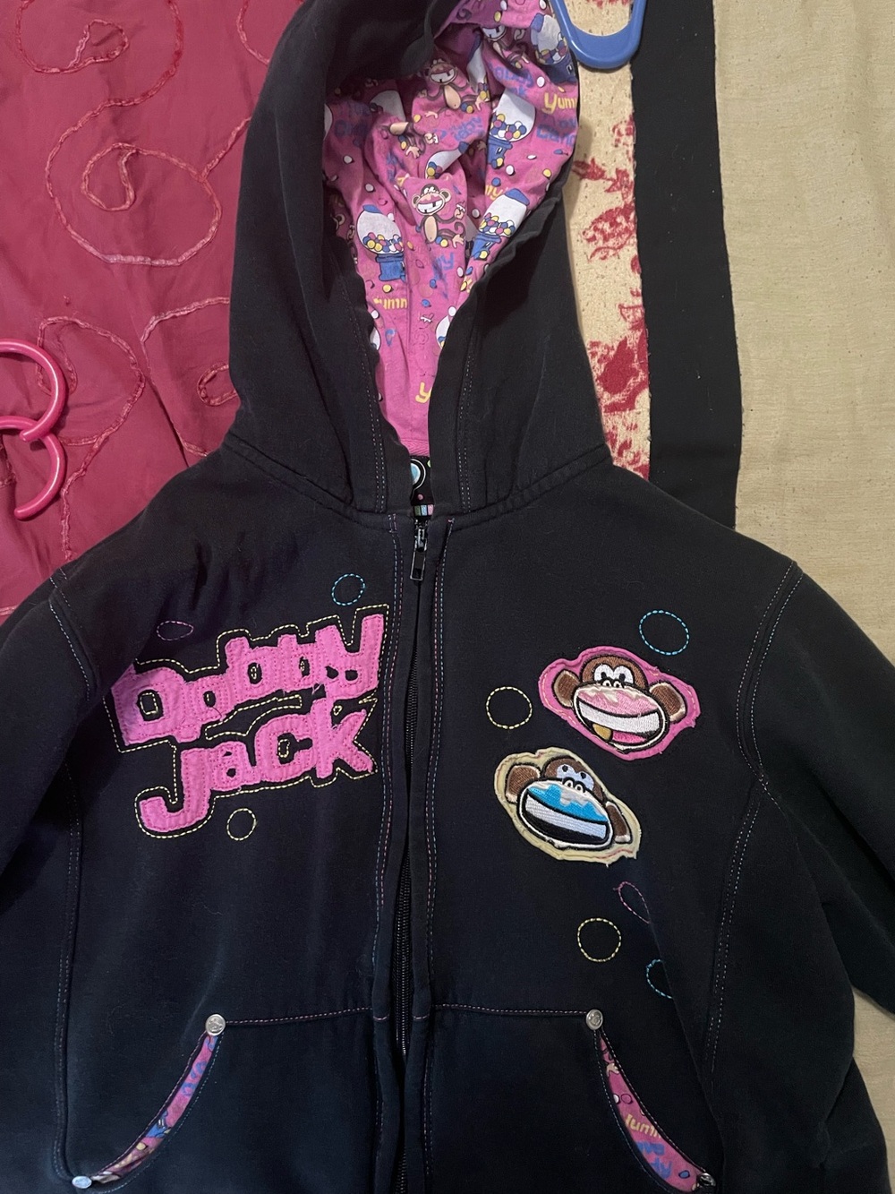 Bobby Jack Black Zip-Up Hoodie with Pink Lined Hood